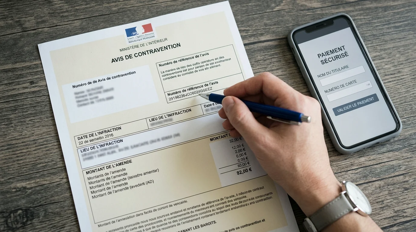 Avis d'amende français montrant les numéros de référence à saisir