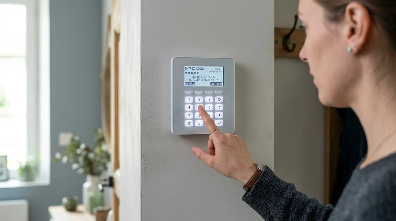 Personne activant une centrale d'alarme sans fil GSM murale