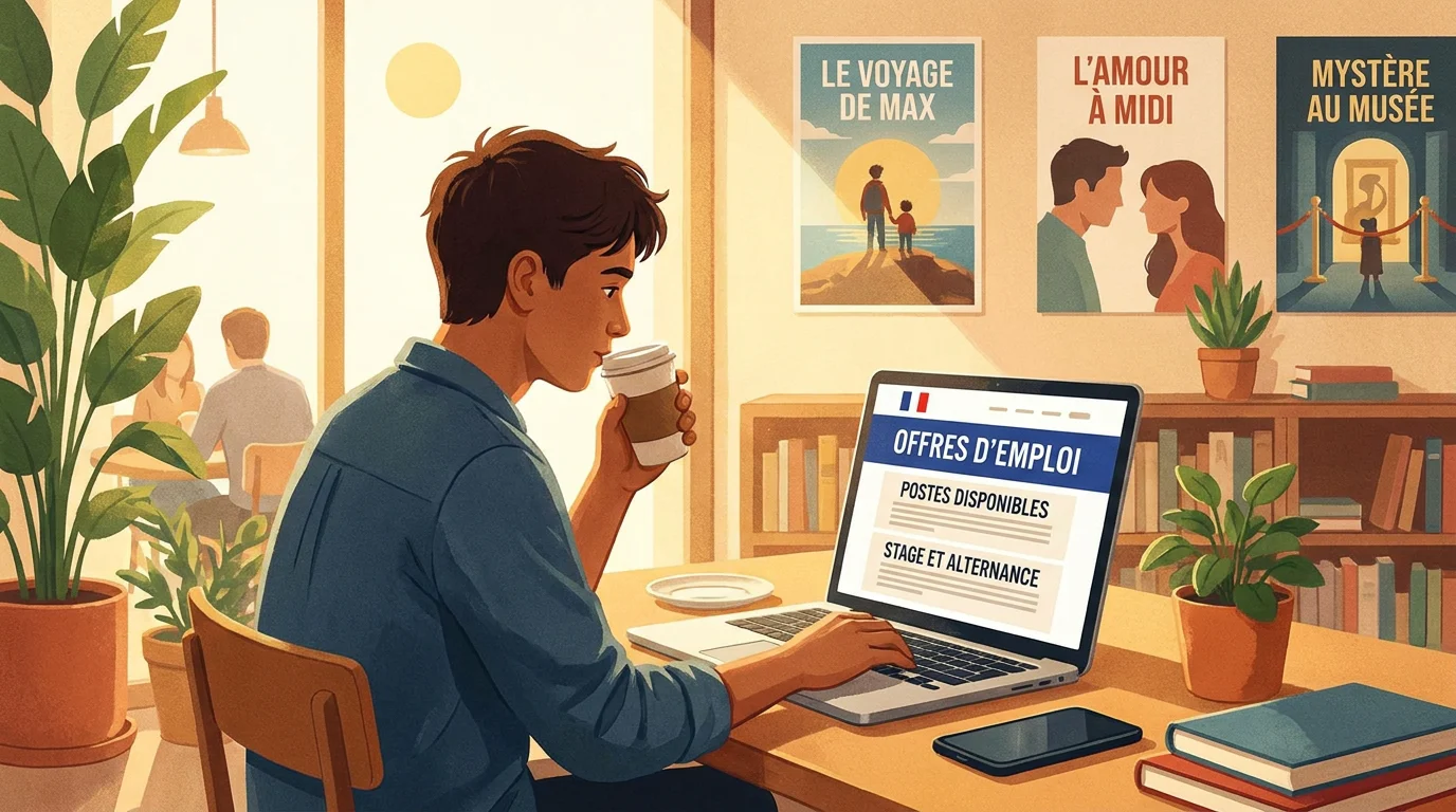 Jeune personne recherchant des offres d'emploi dans le cinéma sur un ordinateur