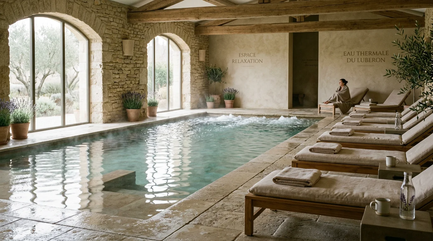Espace spa avec bassin chaud et jets hydromassants dans le Luberon