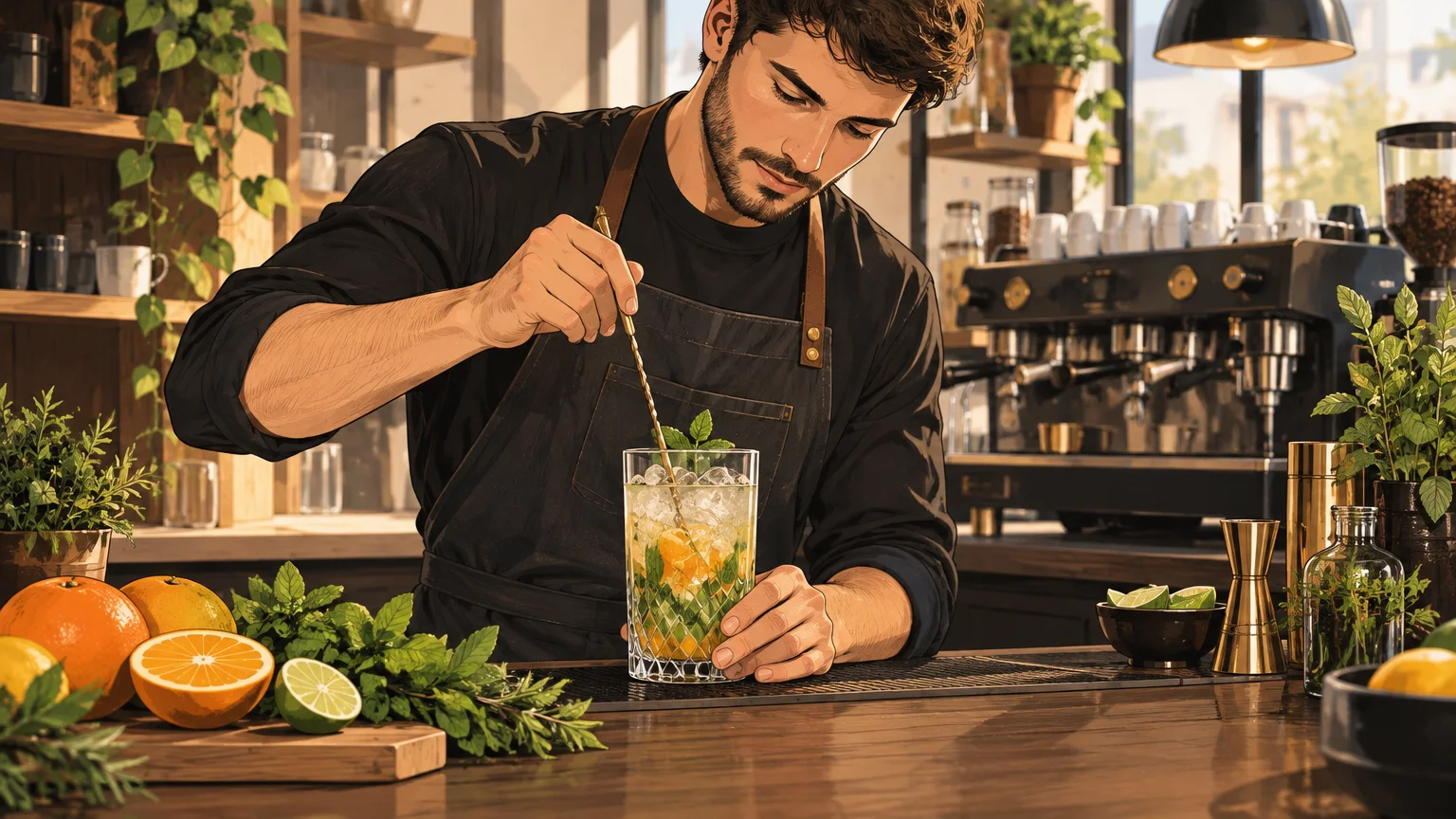Barista préparant un mocktail dans un coffee shop