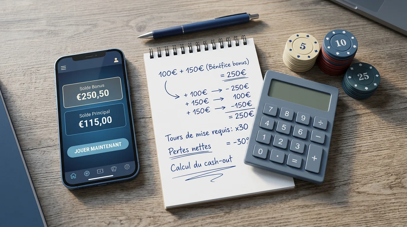 Calcul des conditions de mise d'un bonus de casino sans dépôt sur un bureau