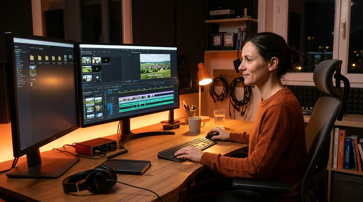 Étape de montage et post-production d'une vidéo corporate en studio