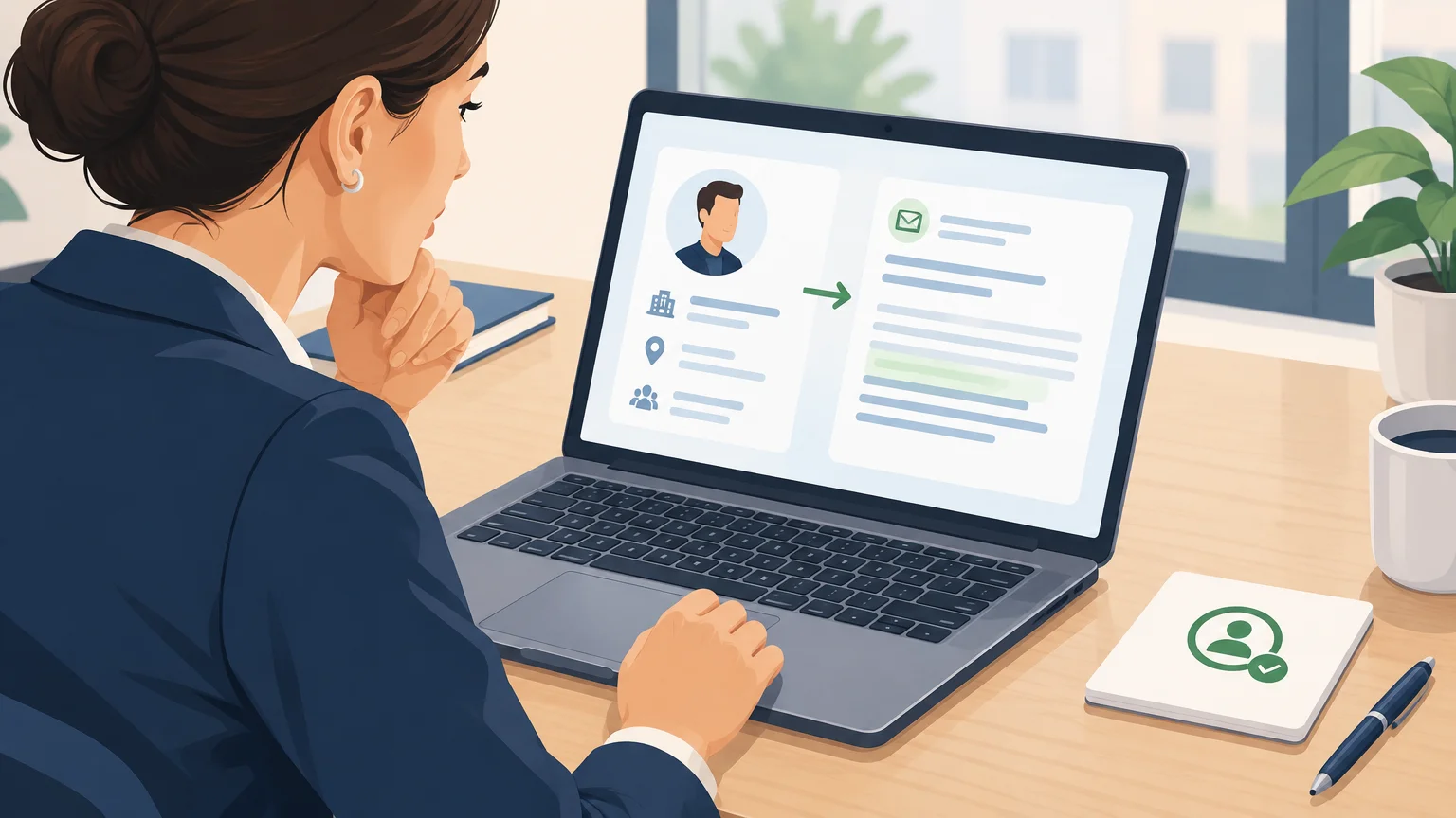 Un commercial relit un message à partir d’un contexte professionnel vérifié