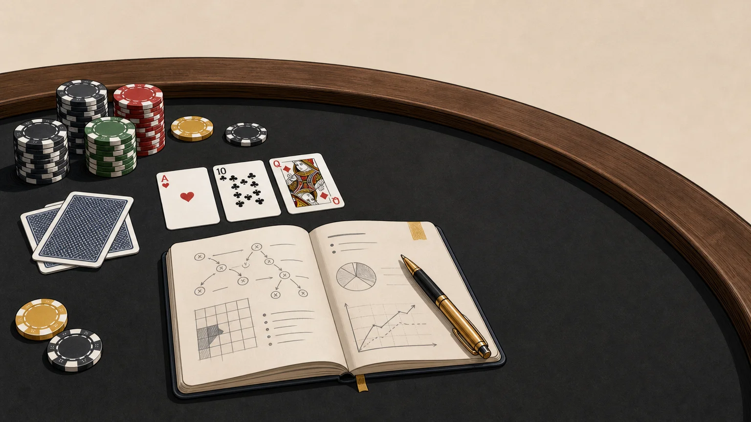 Table de poker et carnet d’analyse pour choisir un mentorat adapté