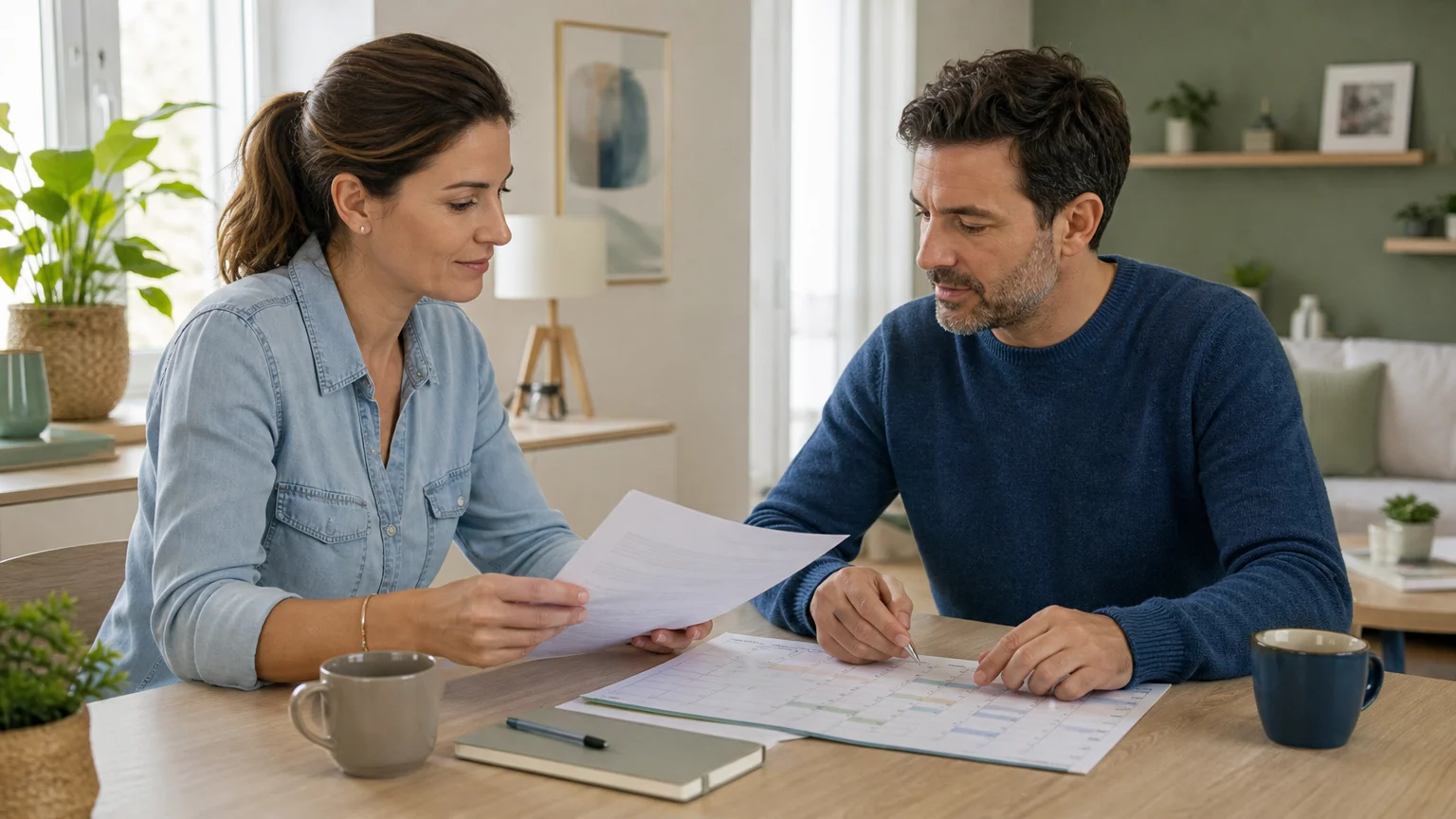 Deux parents relisent ensemble un accord amiable de résidence alternée