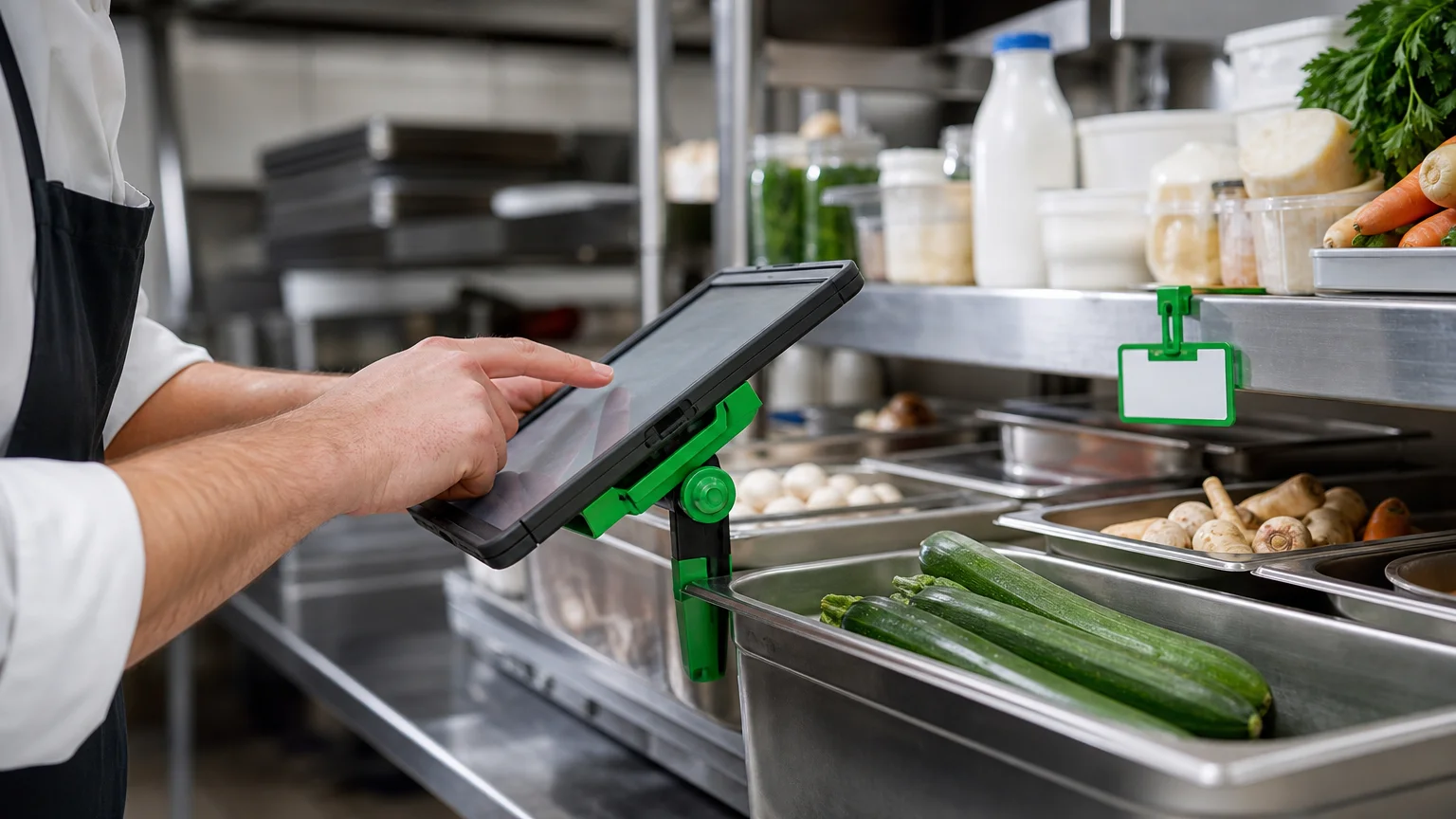 Inventaire mobile réalisé sur tablette dans une réserve de restaurant