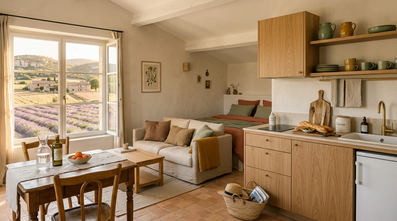 Studio équipé avec kitchenette dans un appart'hôtel du Luberon