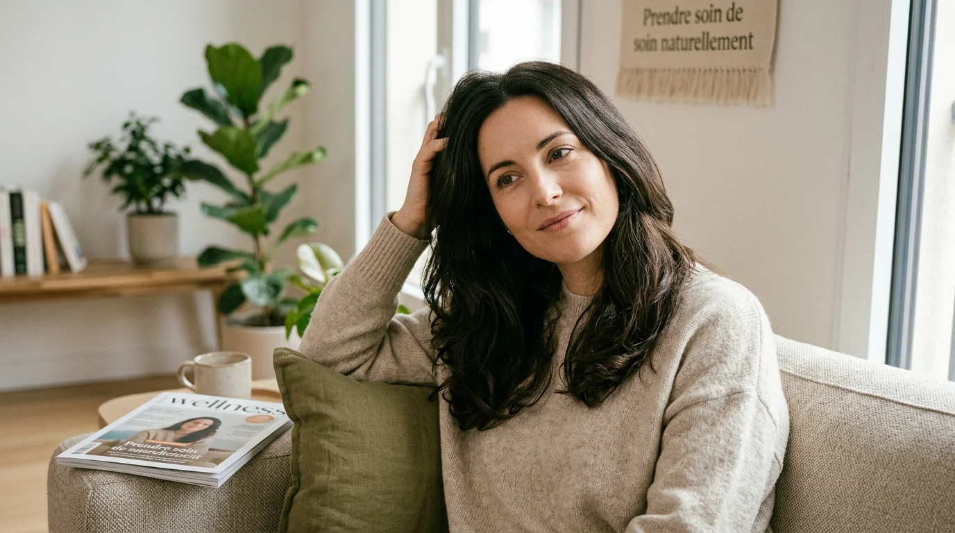 Personne aux cheveux denses et sains après des soins réguliers du cuir chevelu