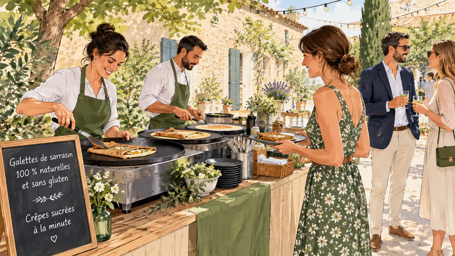 Préparation et service de galettes et de crêpes sur le lieu d’une réception