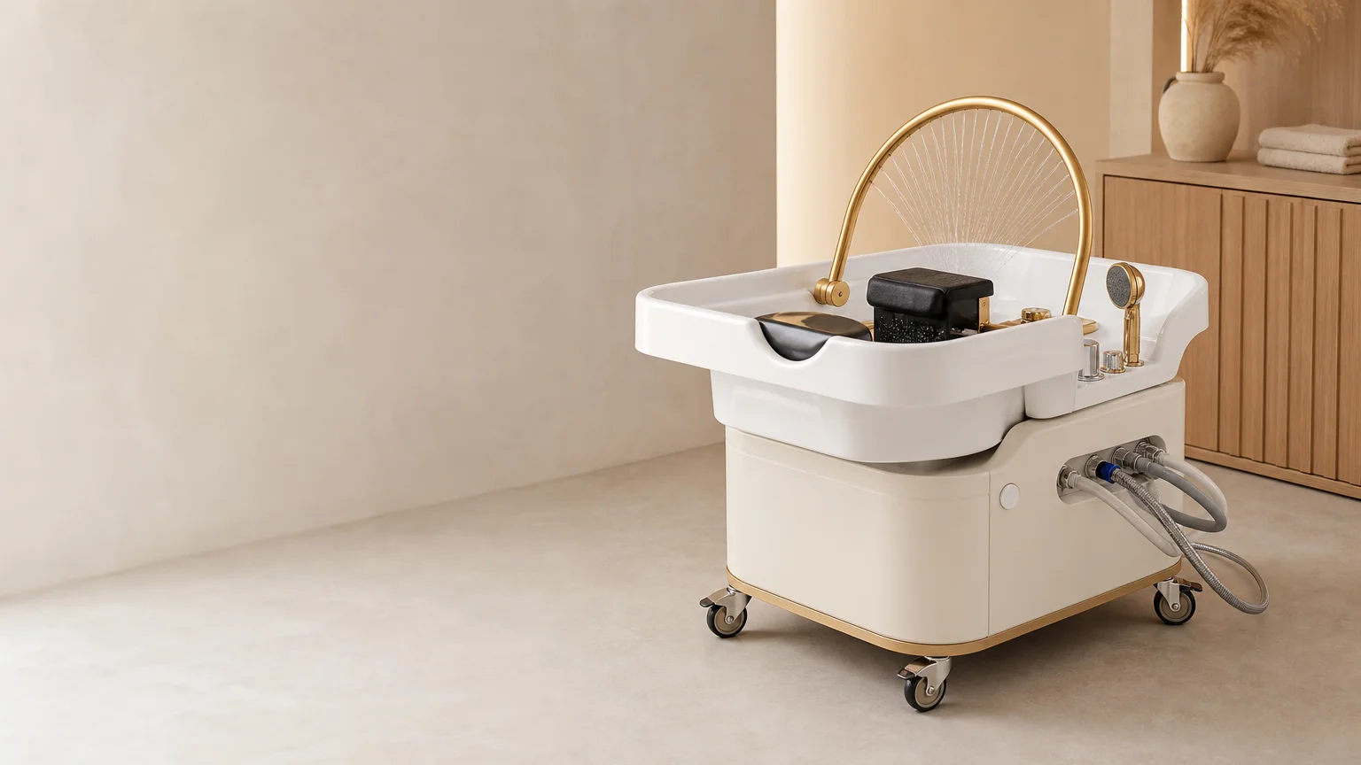 Bloc mobile Head Spa professionnel avec raccordement dans un espace de soin lumineux