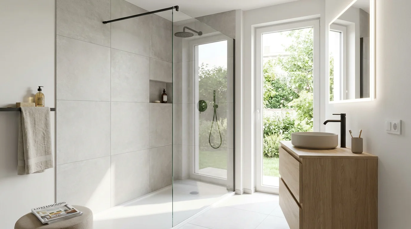 Salle de bain contemporaine avec douche à l'italienne rénovée au Luxembourg
