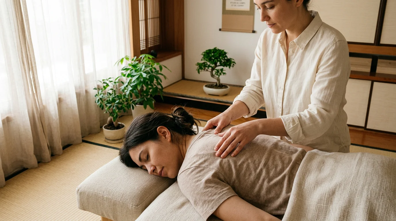 Praticien exerçant une pression des doigts lors d'un massage japonais