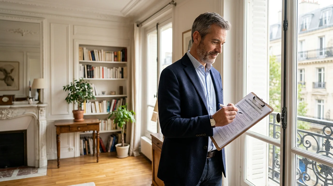 Diagnostiqueur certifié vérifiant un rapport de diagnostic immobilier