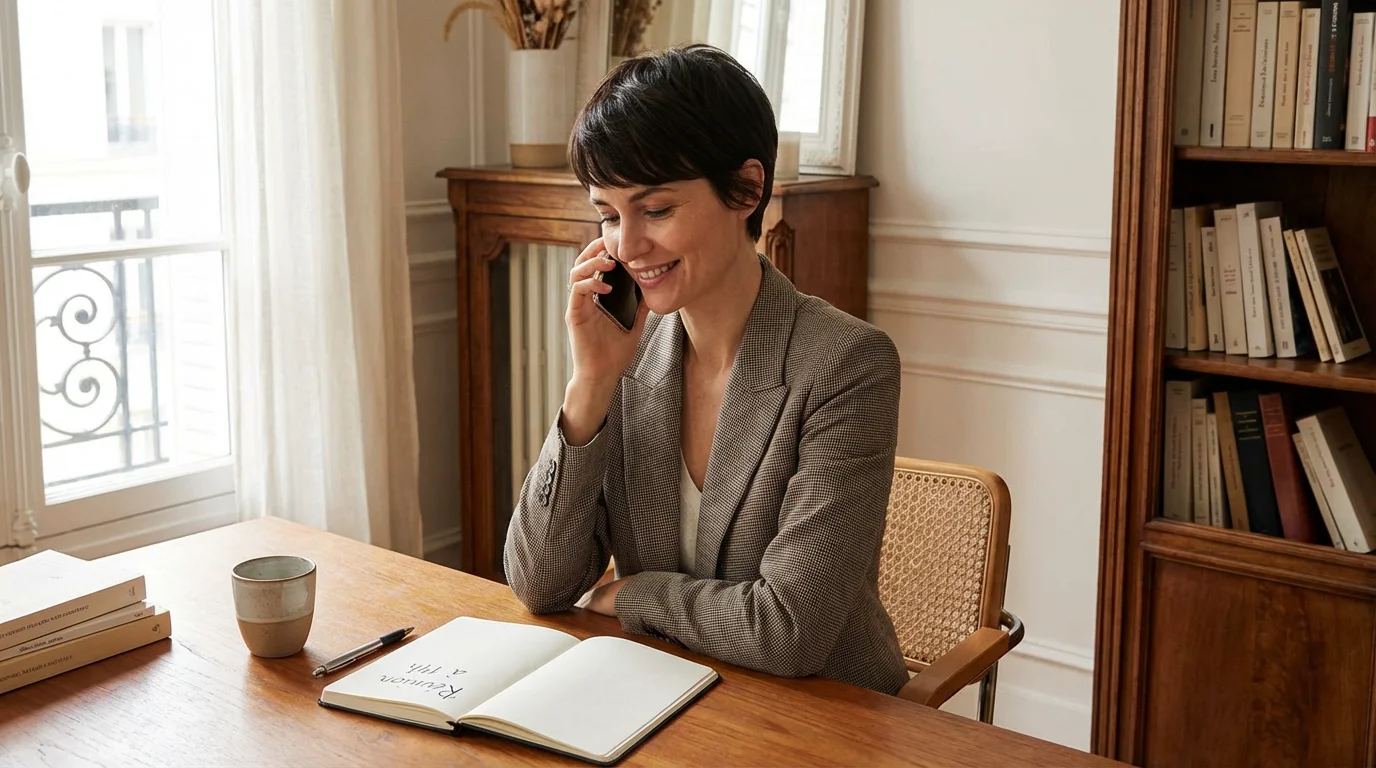 Propriétaire appelant le service client Airbnb depuis son bureau à domicile