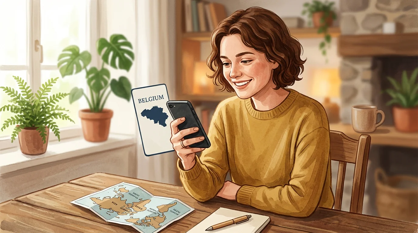 Young European player identifying a country from its outline on a phone