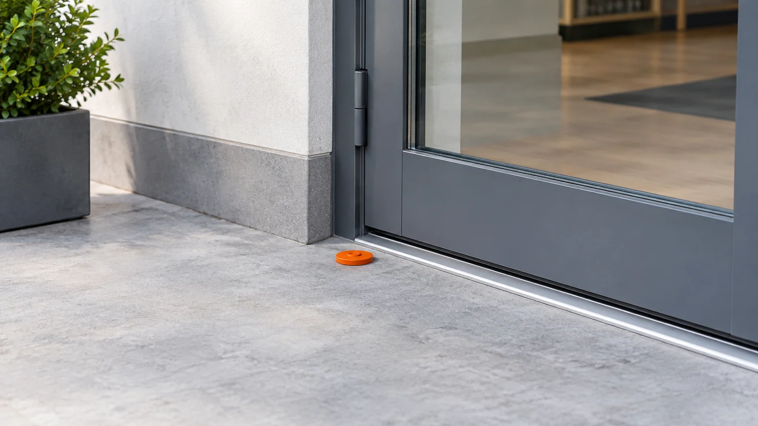 Seuil de porte commercial entretenu pour limiter les intrusions