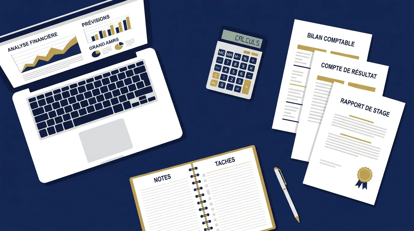 Illustration des compétences et outils essentiels pour un stage en finance