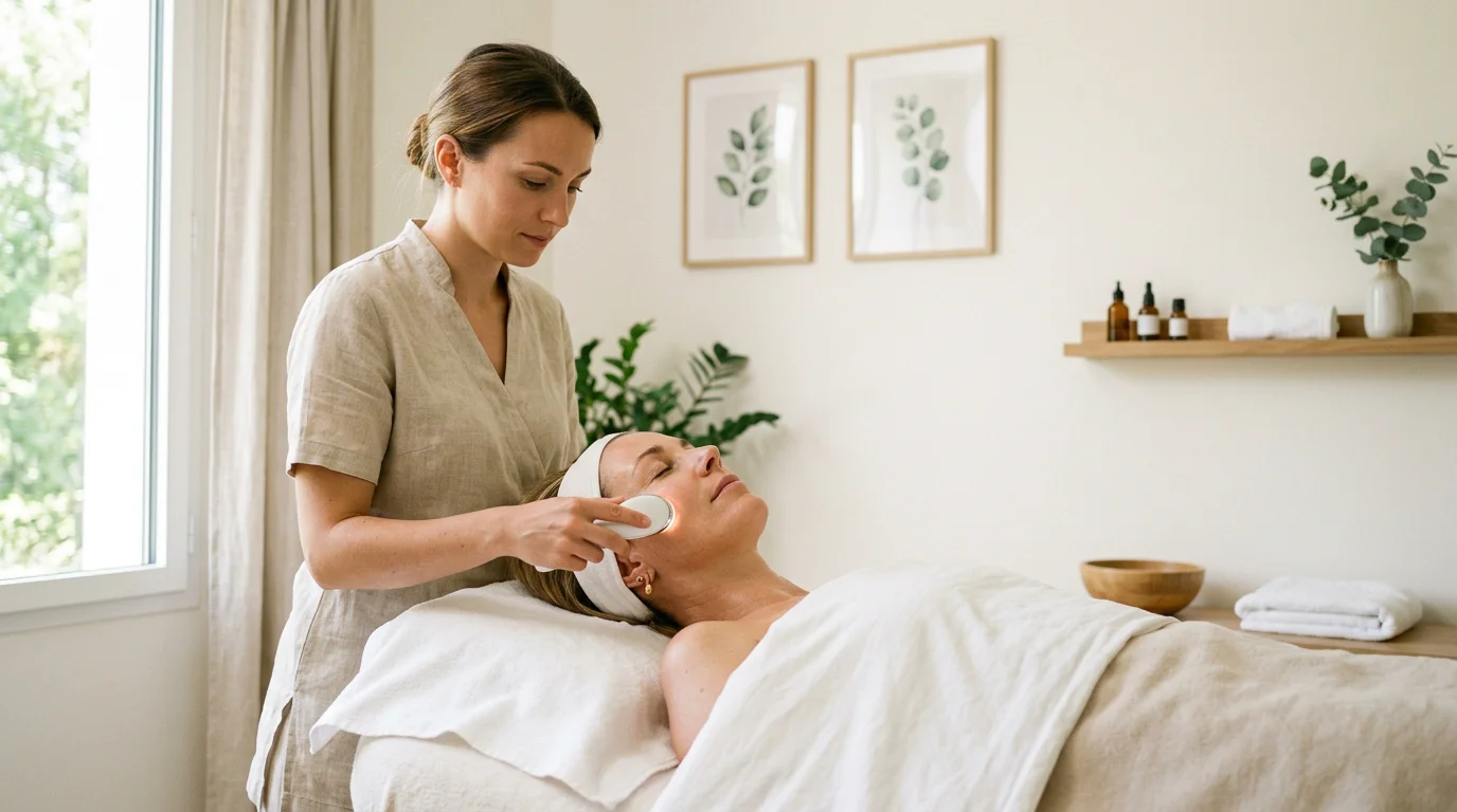 Femme recevant un soin du visage éclat en institut de beauté