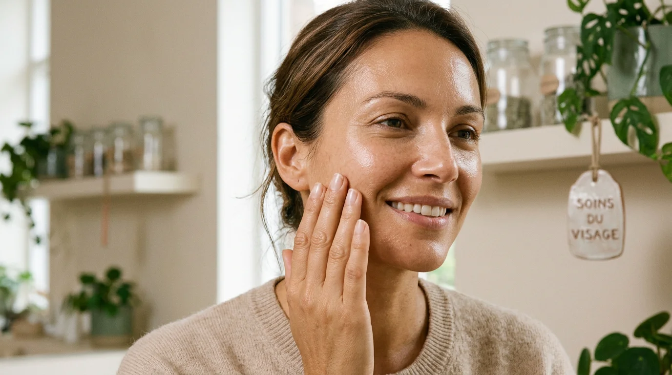 Visage lumineux et peau hydratée après un soin du visage