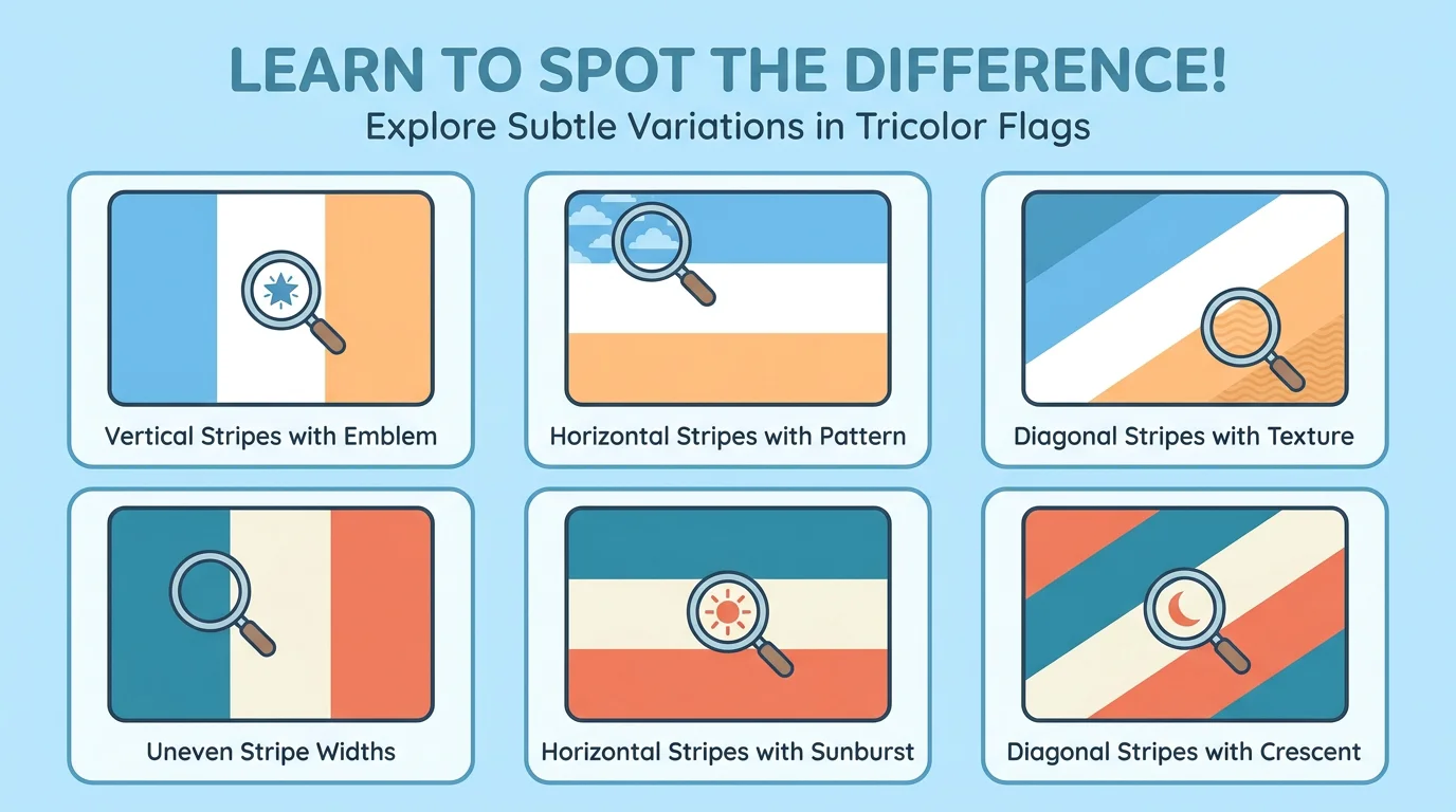 Illustration of similar-looking flags with differences highlighted