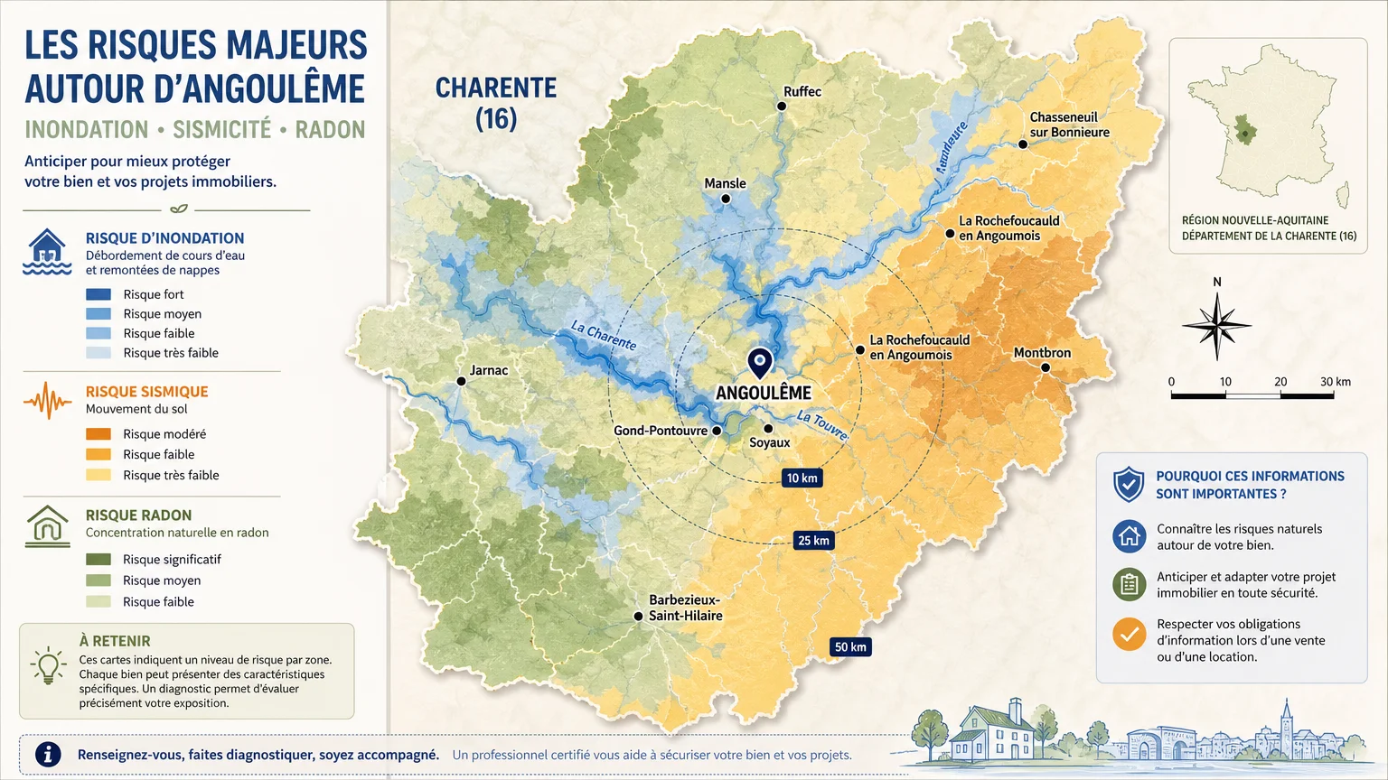 Carte illustrant les zones de risques naturels et technologiques en France