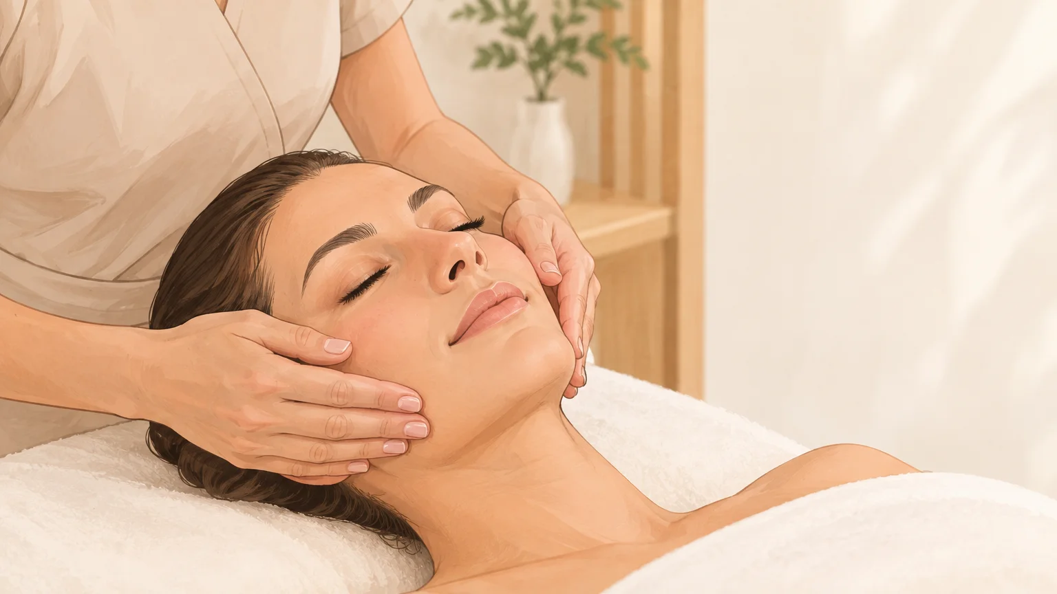 Massage facial manuel doux pour une peau sensible