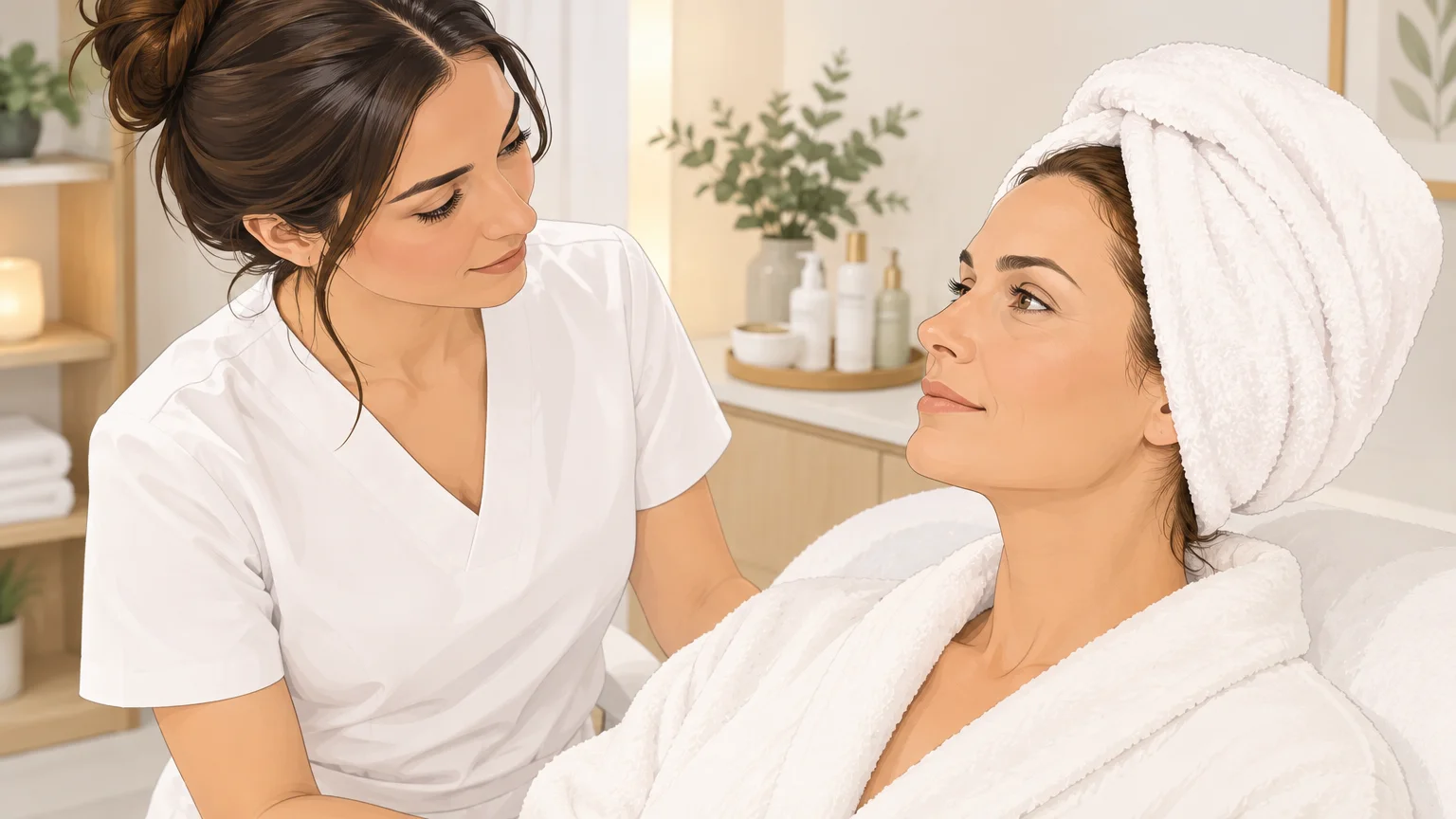 Échange préalable entre une praticienne et une cliente avant un Kobido