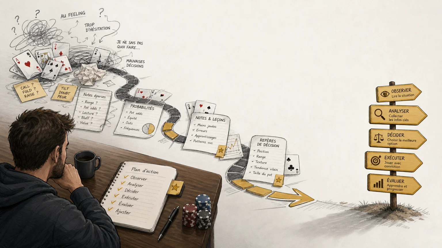 Illustration d’une progression structurée au poker