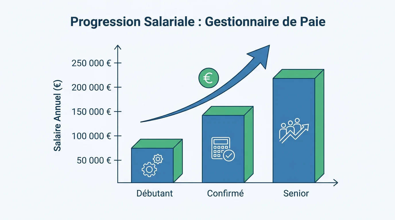 Graphique illustrant la progression salariale du gestionnaire de paie en France