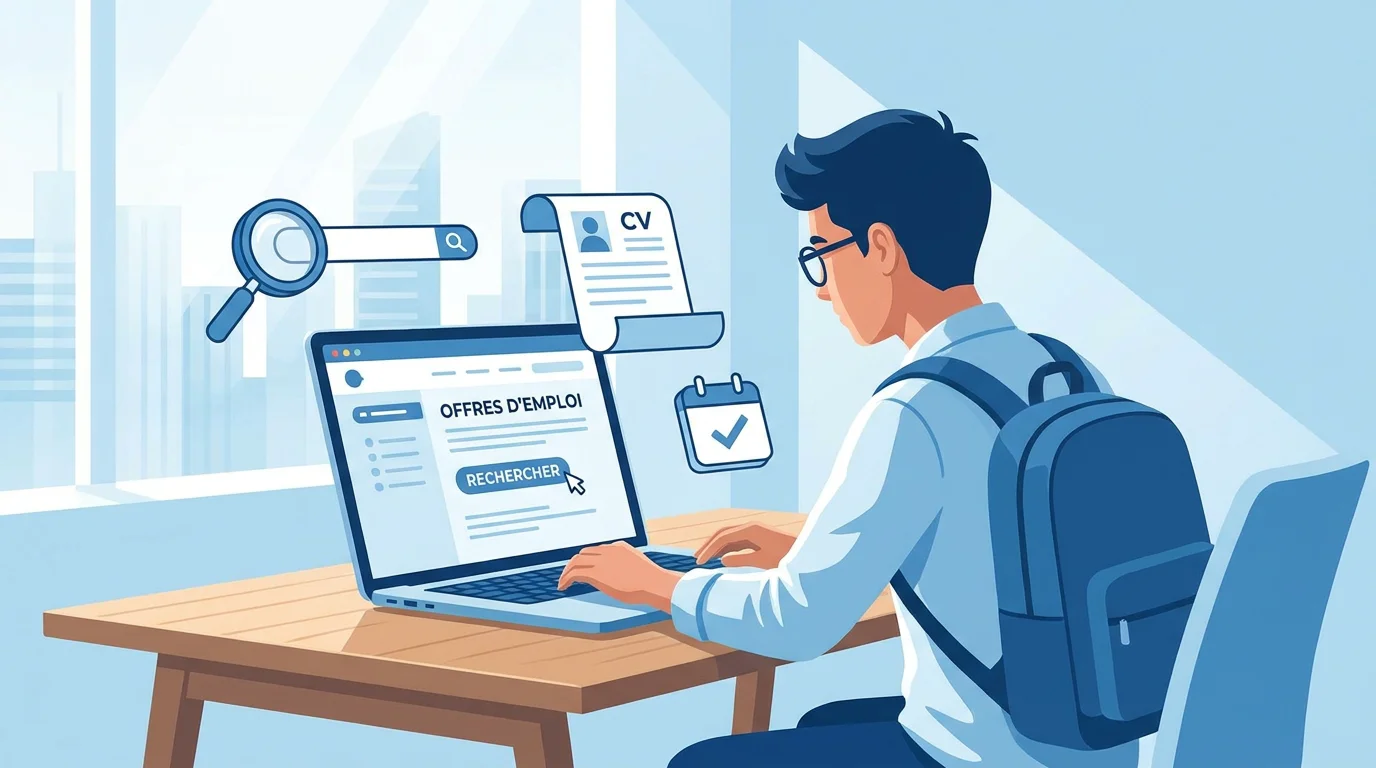 Jeune professionnel recherchant une alternance en ressources humaines sur un ordinateur
