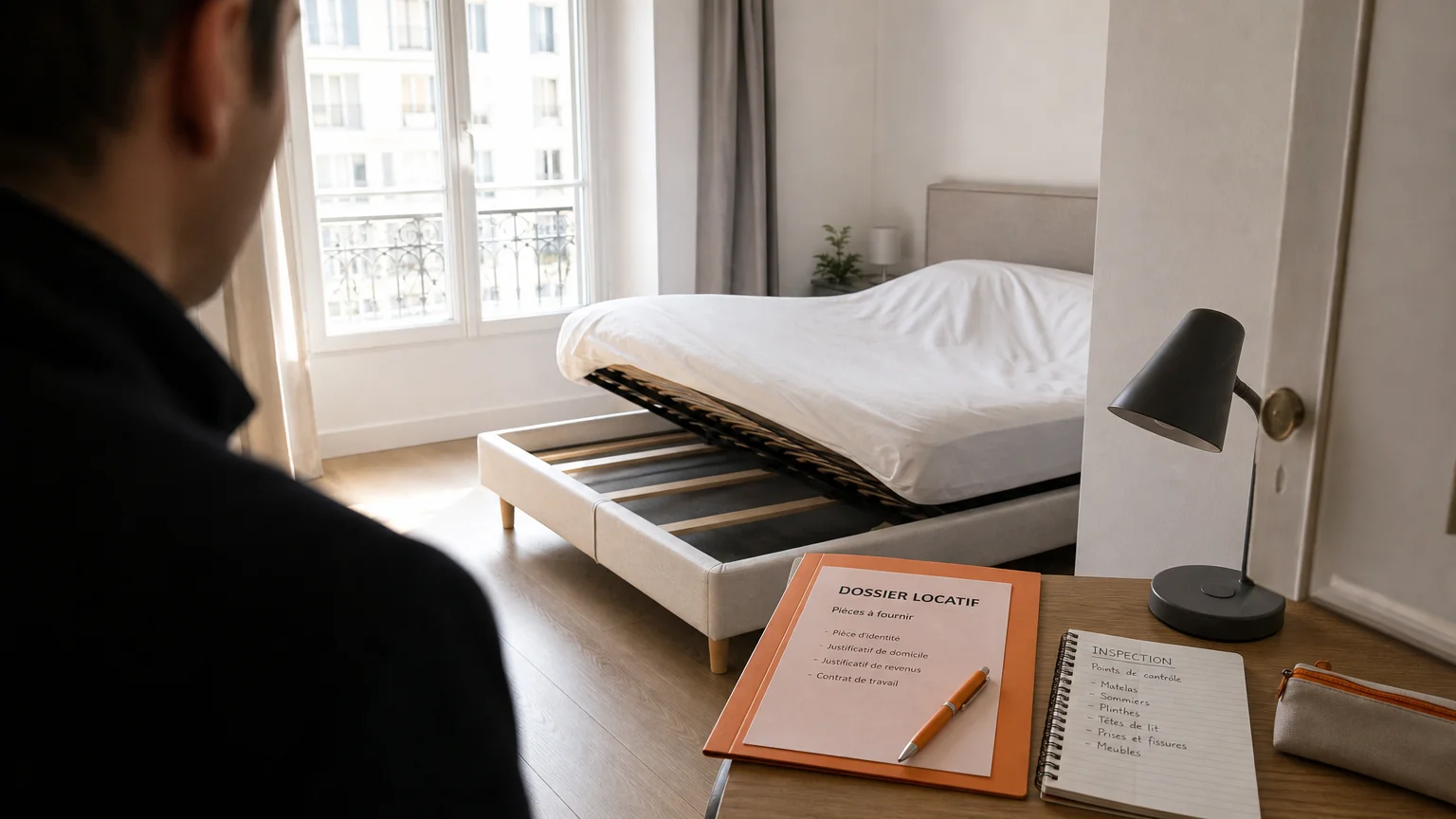 Chambre française inspectée après la découverte de punaises de lit