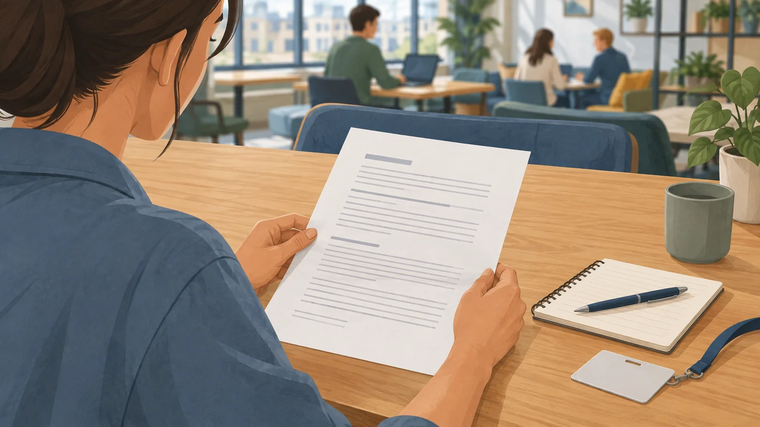 Person reviewing a coworking membership agreement at a desk