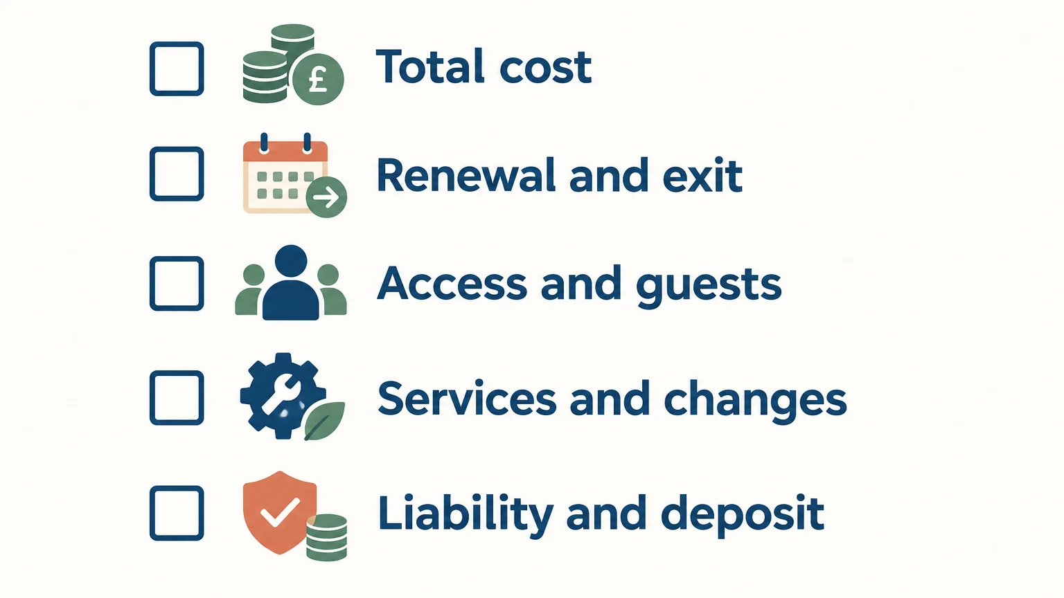 Five point checklist for reviewing a coworking contract