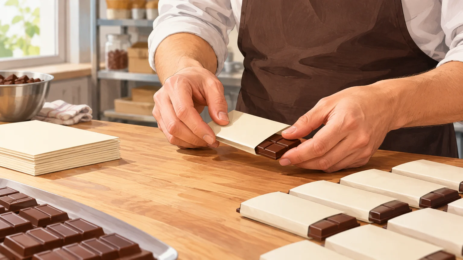 Gros plan sur la préparation d’un emballage personnalisé pour des chocolats