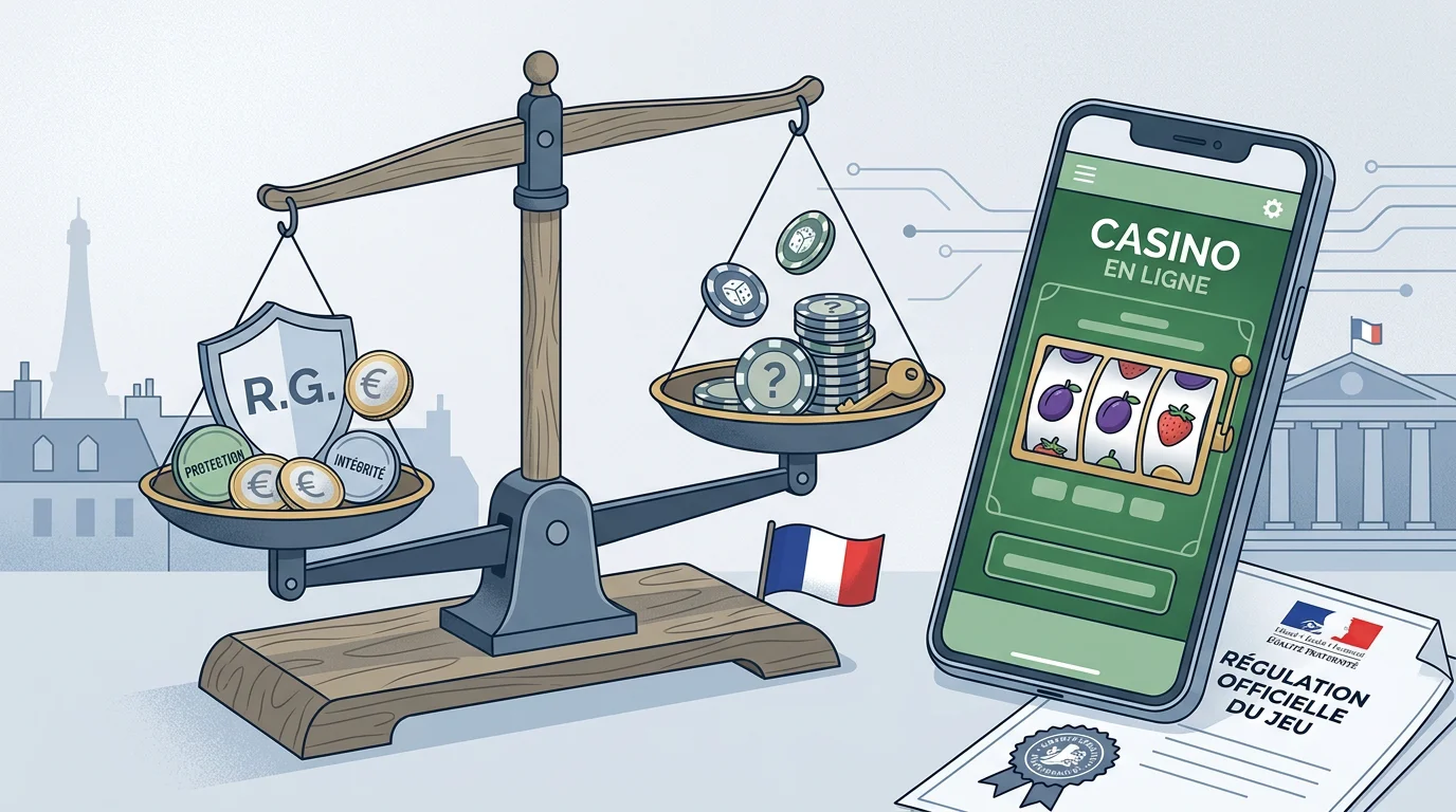 Illustration éditoriale représentant l'encadrement légal des casinos en ligne en France