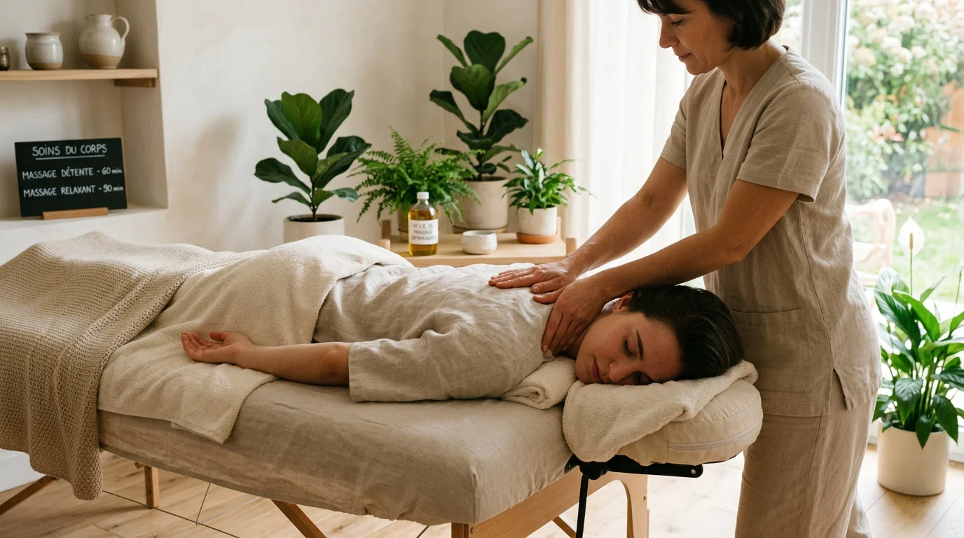 Personne recevant un massage relaxant dans un institut de bien-être
