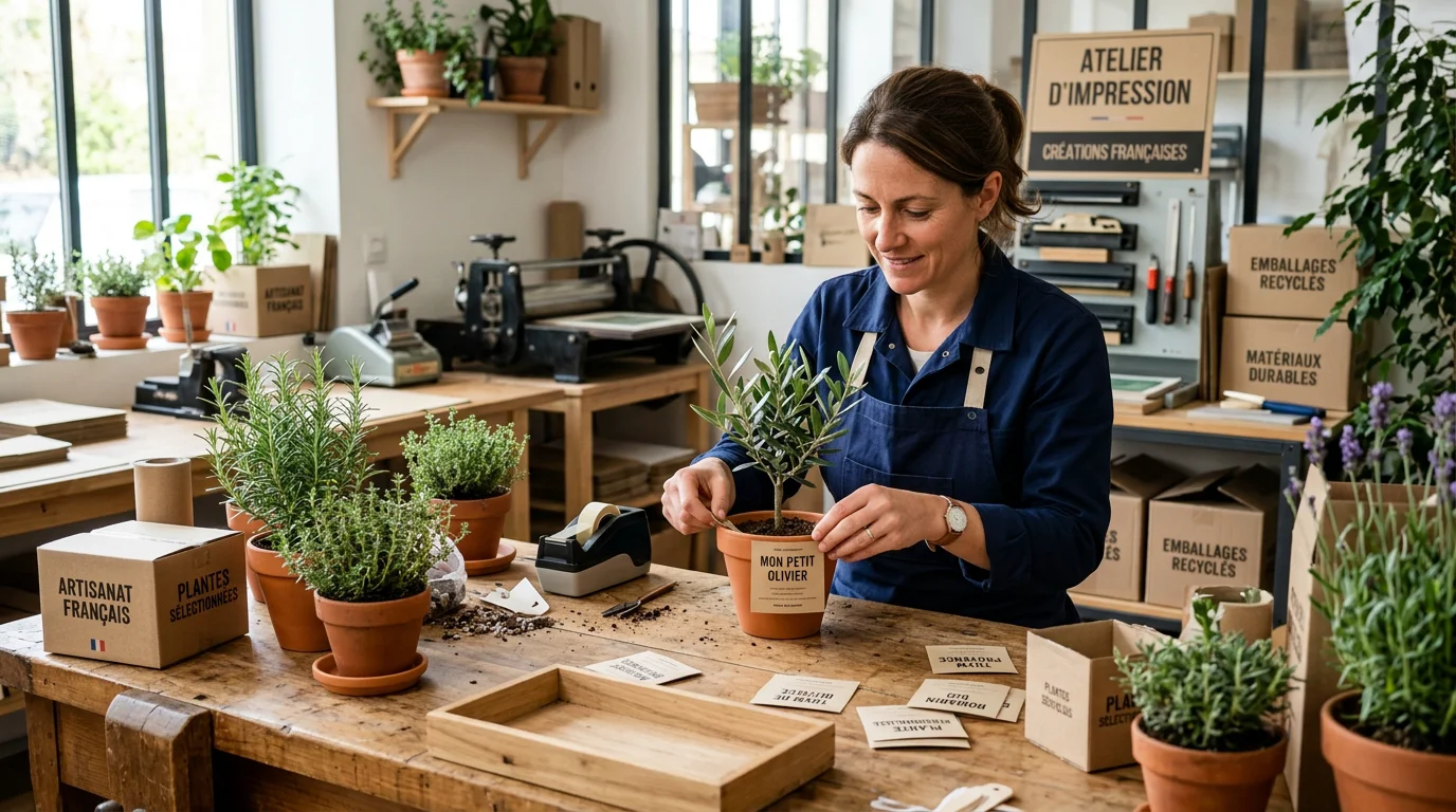 Atelier français d'assemblage et de personnalisation de plantes publicitaires