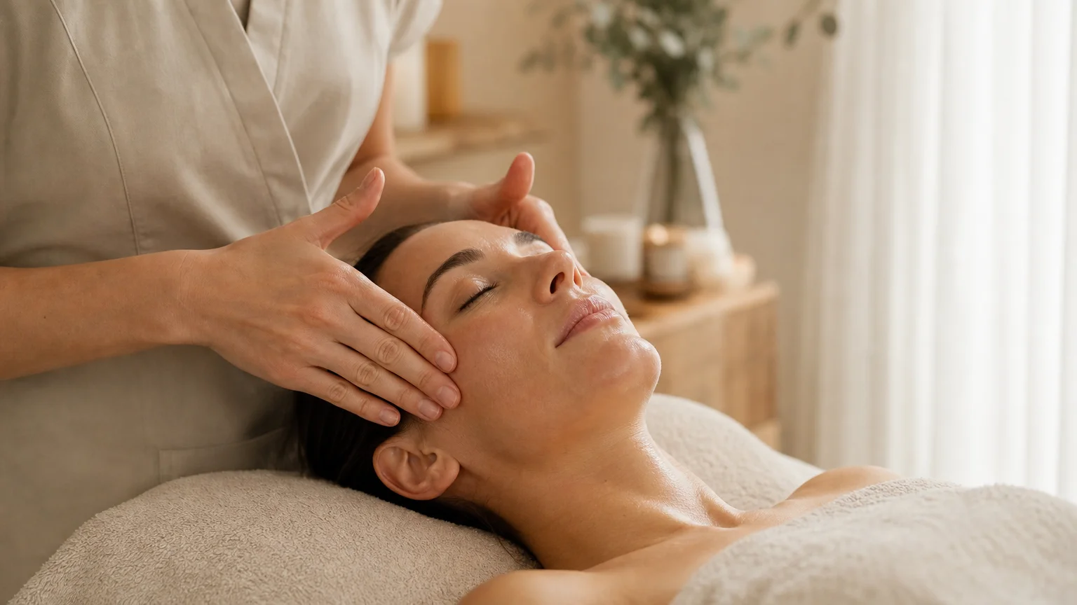 Massage facial relaxant pour détendre les traits et apaiser une peau stressée