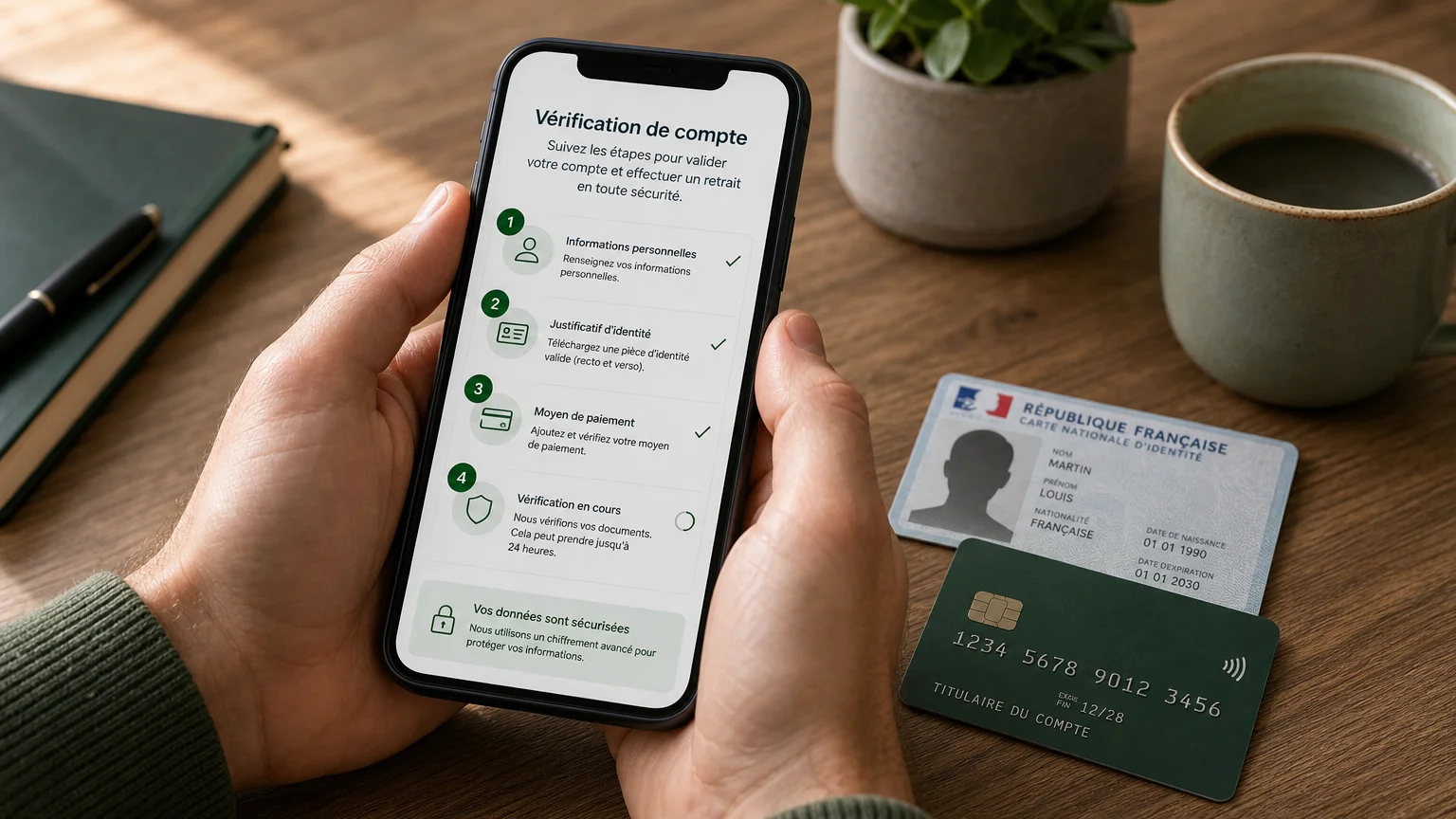 Mains tenant un smartphone lors de la validation d'un compte de casino en ligne
