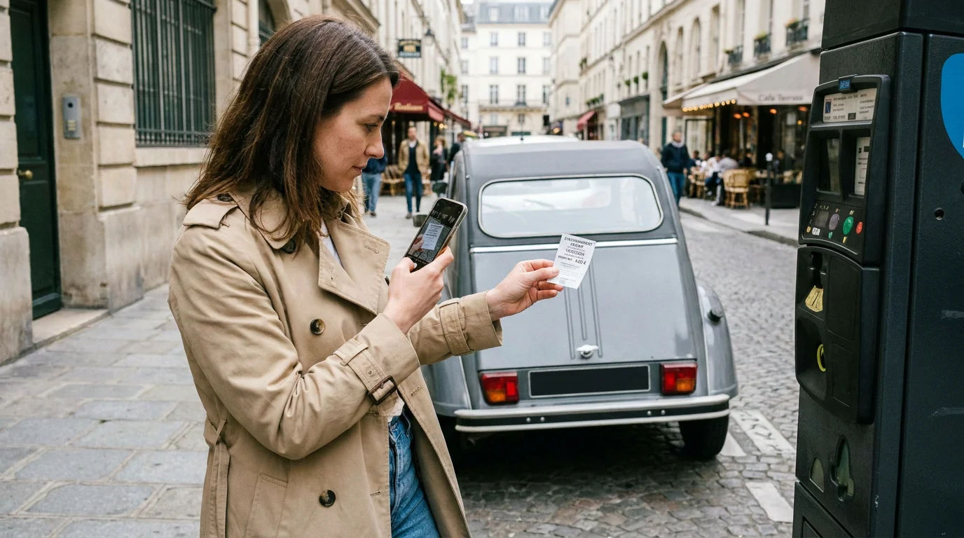 Automobiliste photographiant un ticket de stationnement comme preuve pour contester une amende en France