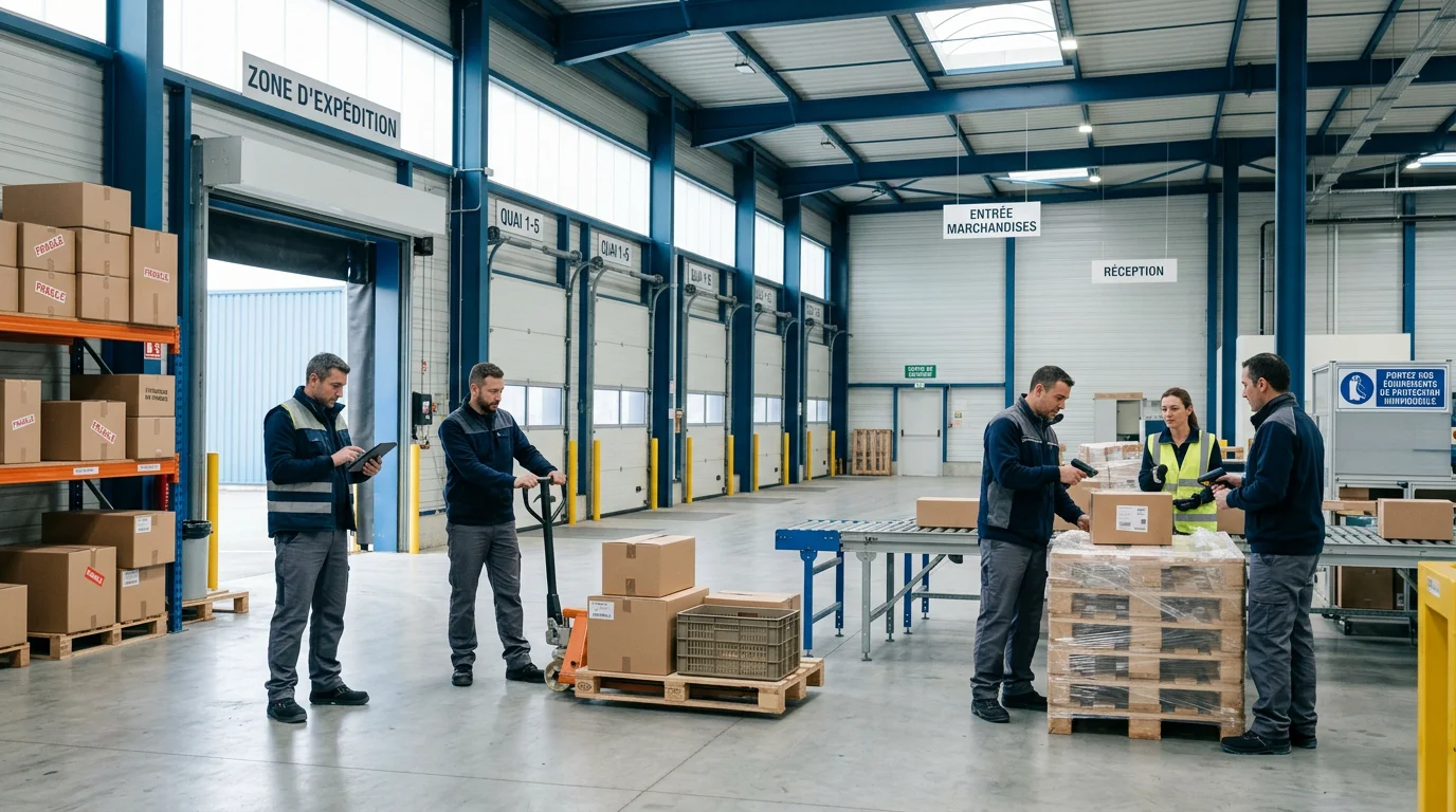 Chaîne de production et de livraison dans un entrepôt français