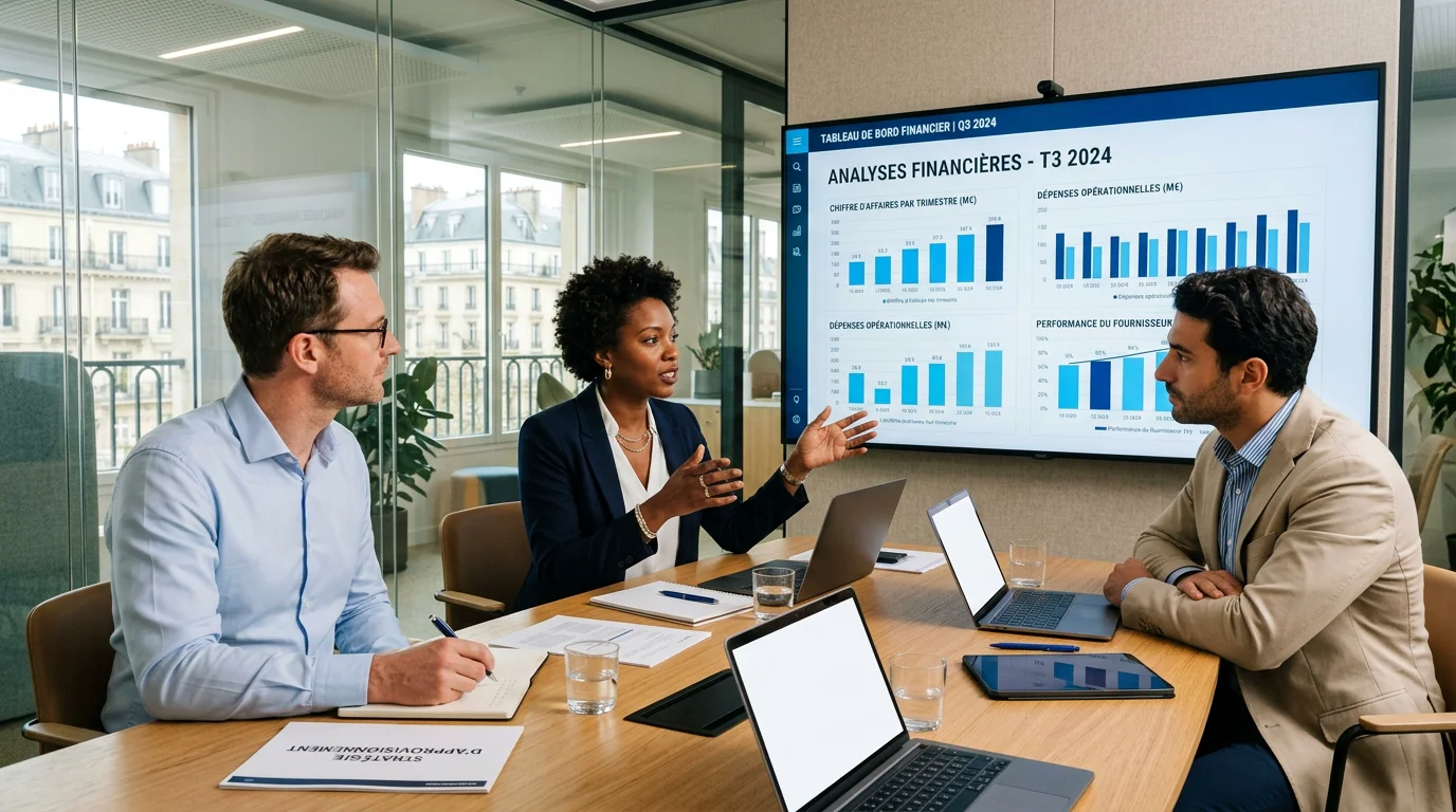 Équipe finance et achats analysant la performance de la supply chain