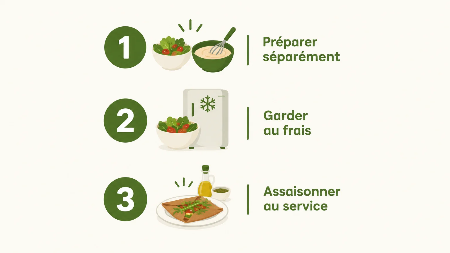 Checklist pour préparer, conserver et assaisonner une salade de réception