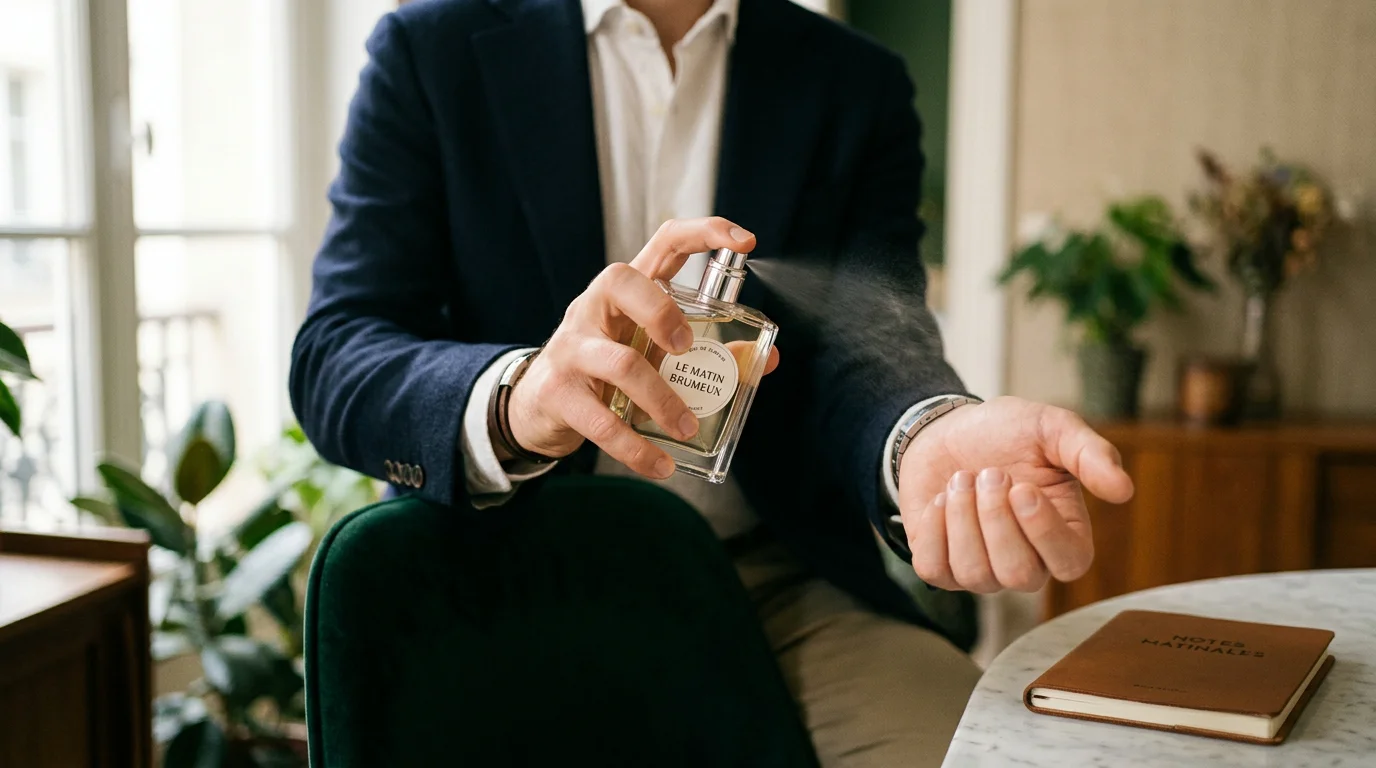 Homme appliquant un parfum de luxe sur son poignet