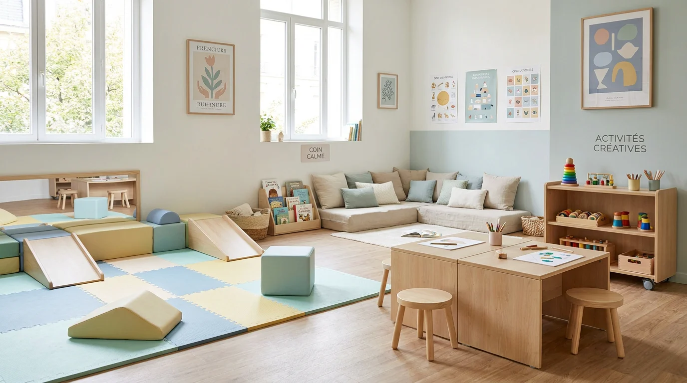 Zones d'activité modulables dans un espace petite enfance organisé de manière flexible