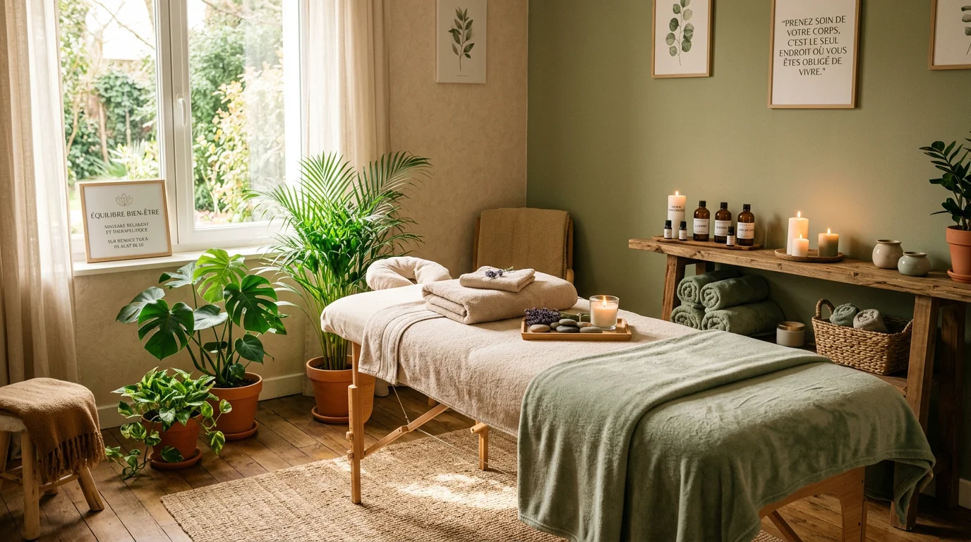 Salle de massage apaisante baignée de lumière naturelle