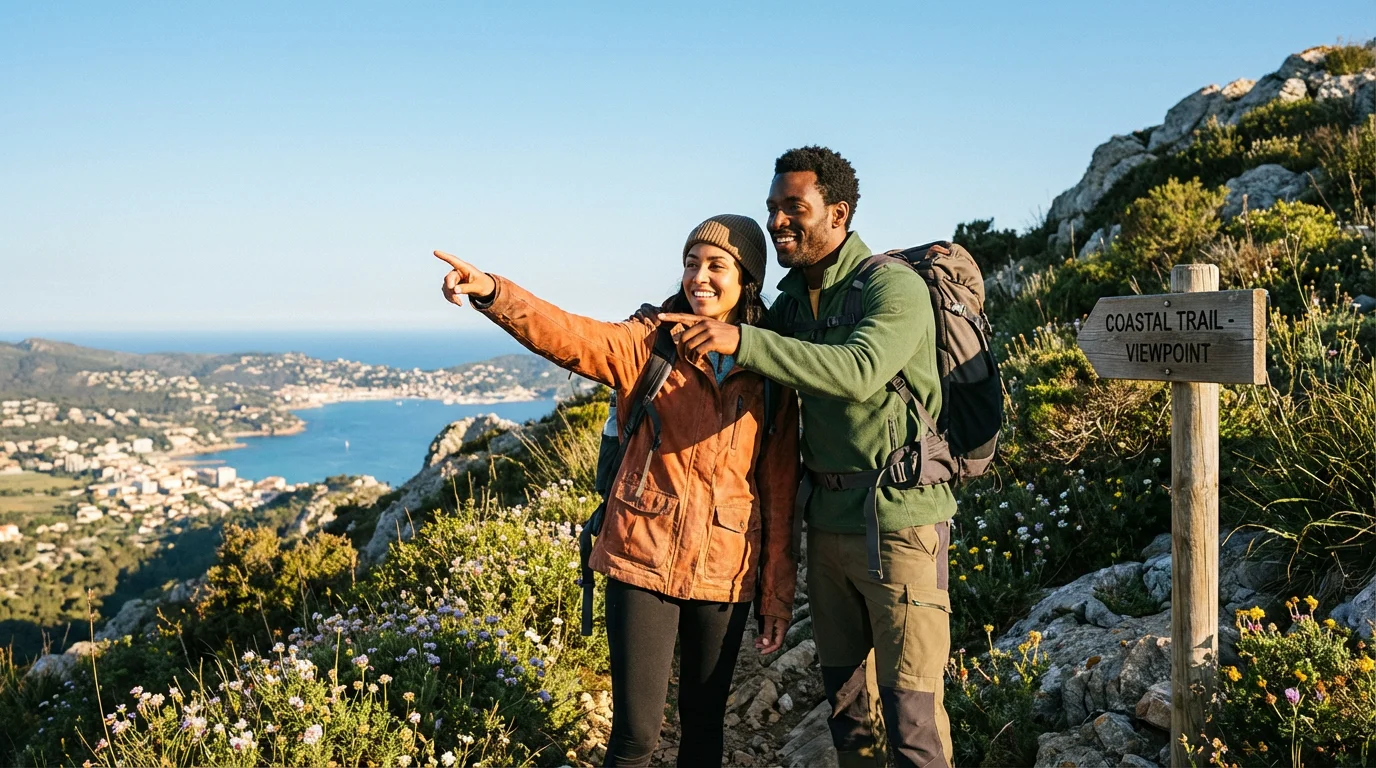Hikers enjoying panoramic views from La Concha mountain above Marbella