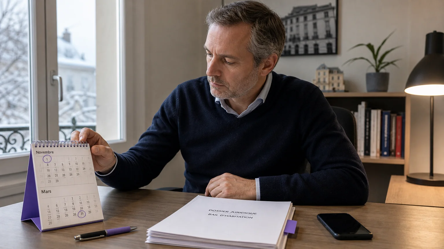 Un bailleur vérifie les dates de la trêve hivernale avec ses documents locatifs