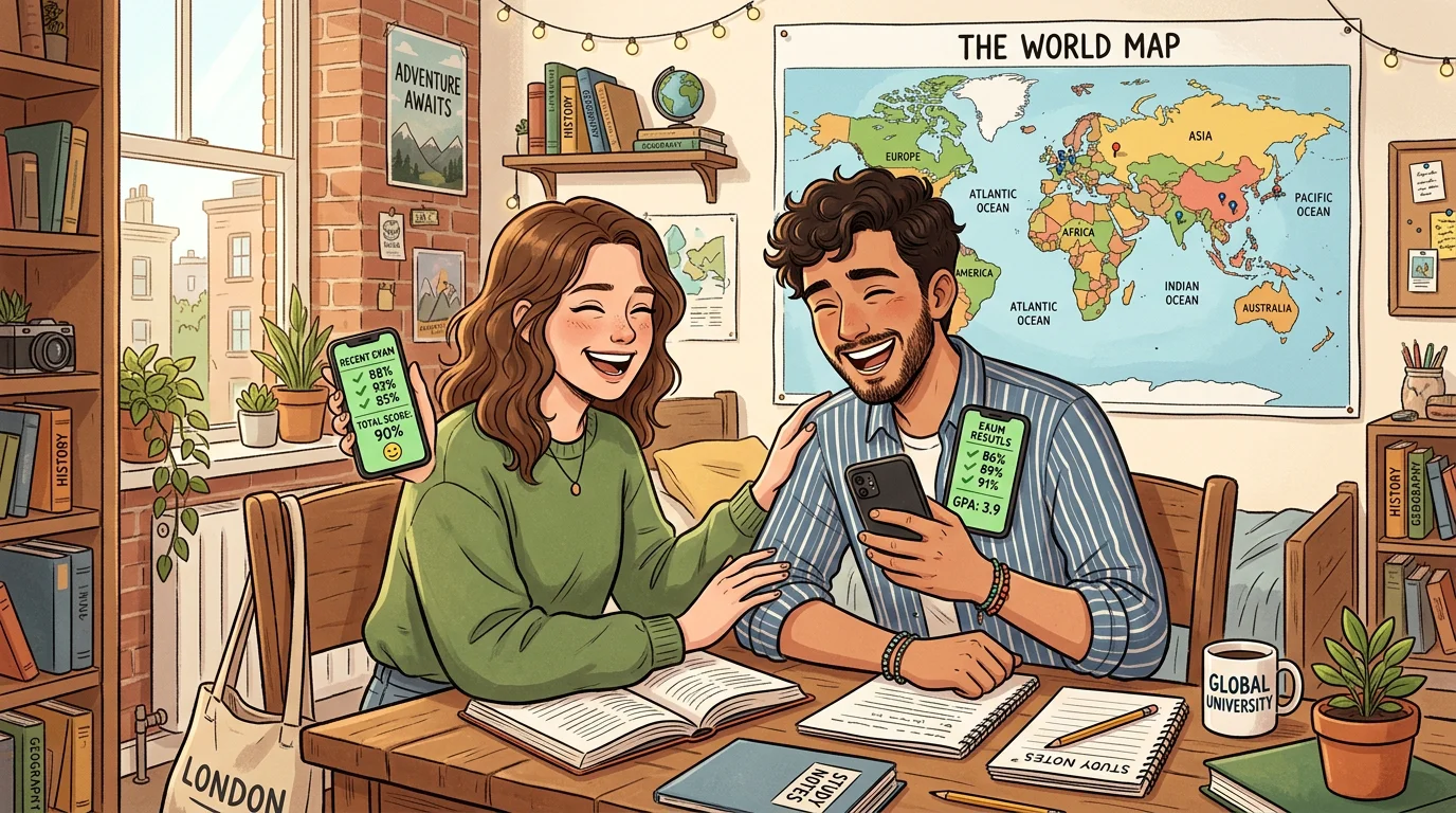 Two students comparing their daily geography game scores